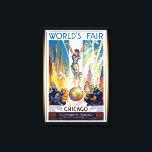 Chicago World's Fair 1933 - Vintage Retro Art Deco Canvastryck<br><div class="desc">Den vackra vintagen retro Art Deco poster från 1933 års världsmässa - ett århundrade av framsteg,  som visar kvinnor som står på planeten jorden bland skyar,  flygplan och blåsor.</div>