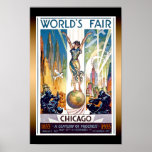 Chicago World's Fair 1933 - Vintage Retro Art Deco Poster<br><div class="desc">Den vackra vintagen retro Art Deco poster från 1933 års världsmässa - ett århundrade av framsteg,  som visar kvinnor som står på planeten jorden bland skyar,  flygplan och blåsor.</div>