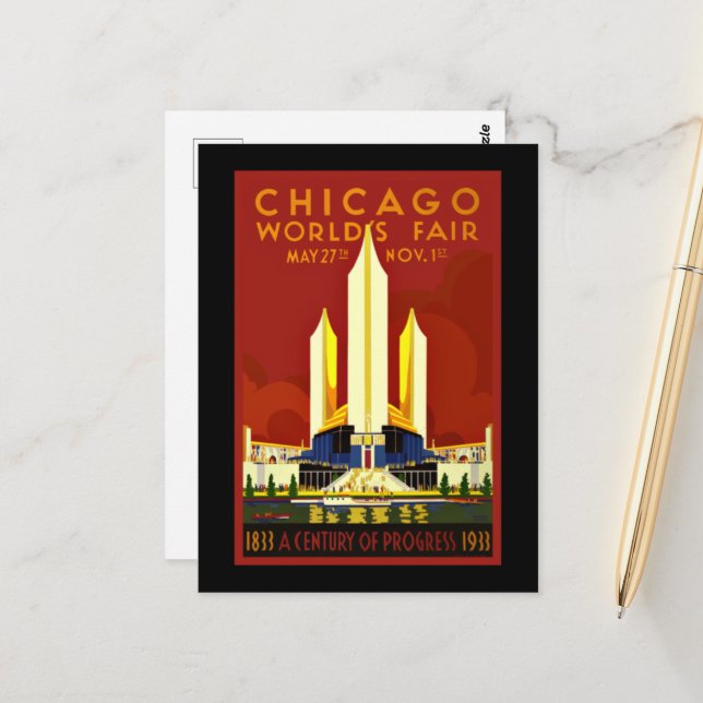 Chicago World's Fair, 1933 Vykort (Fram/Back In Situ)