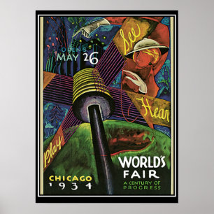 Chicago Worlds Fair 1934 Vintage Print Poster