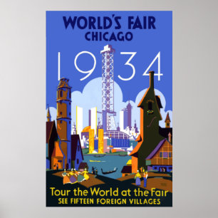 Chicago World's Fair 1934 Vintage resor Poster
