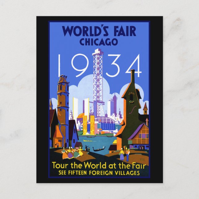 Chicago Worlds Fair 1934 Vykort (Framsida)