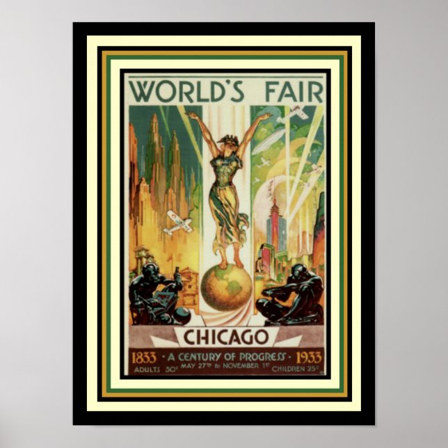 Chicago World's Fair Art Deco Poster 12 x 16 (Framsidan)