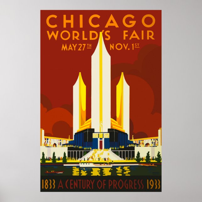 Chicago World's Fair Century of Progress 1933 Post Poster (Framsidan)