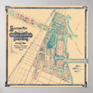 Chicago World's Fair - Columbian Exposition Karta Poster
