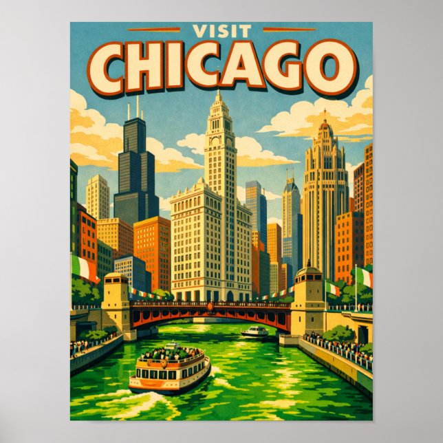 Chicagofloden Saint Patricks day vykort Poster (Framsidan)