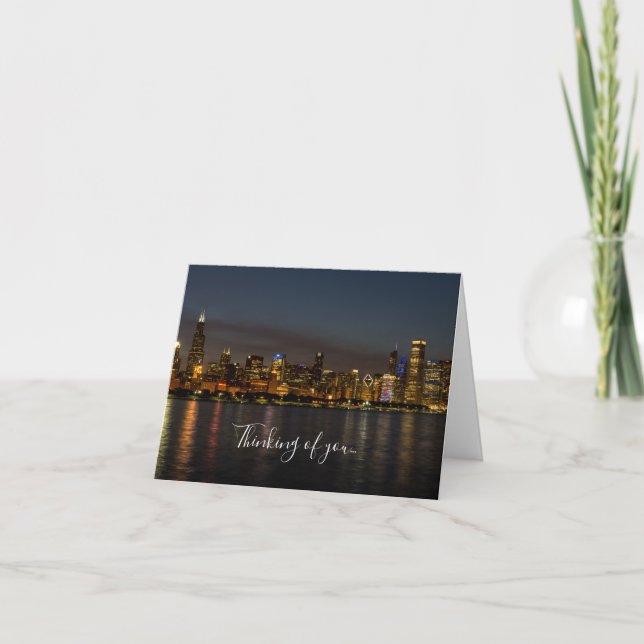 Chicagokväll, Cityscape Thinking of You Card Kort (Framsida)
