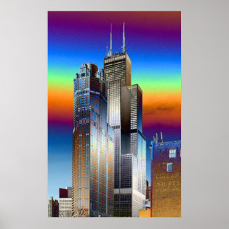 Chicago's Willis/Sears torn digital teckning Poster