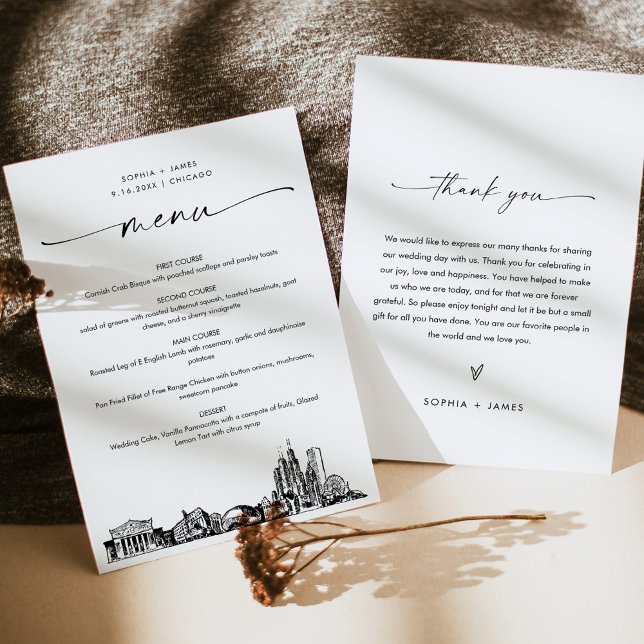 ChicagoSkyline Bröllop Midmenu-kort 5 x 7 (Skapare uppladdad)