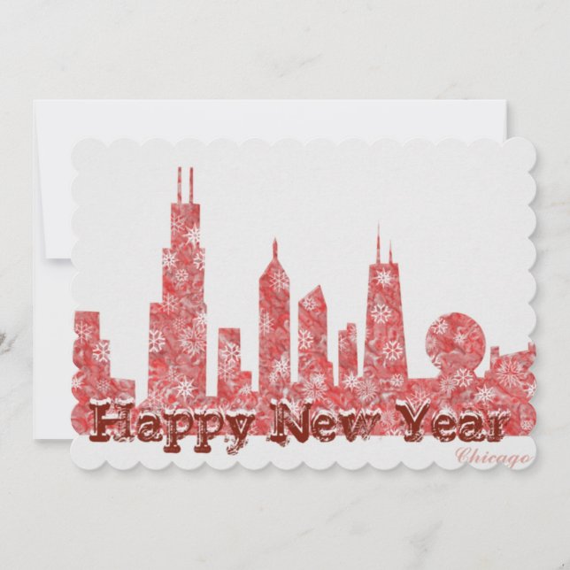 Chicagoskyline Gott nytt år snyggt vycard Julkort (Framsida)