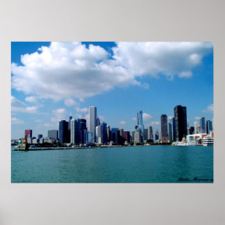 Chicagoskyline-vy från Navy Pier Poster