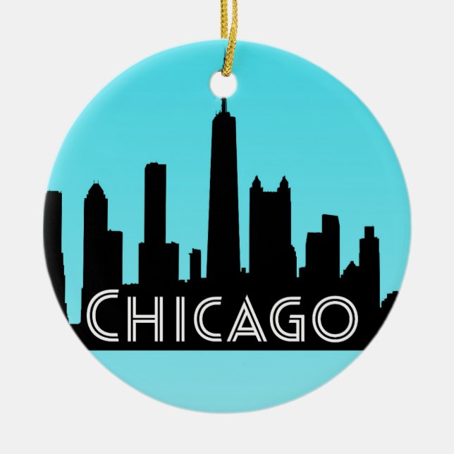 Chicagoskylinillustration Julgransprydnad Keramik (Framsidan)