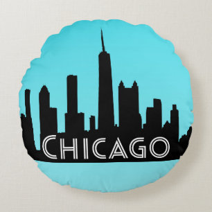 Chicagoskylinillustration Rund Kudde