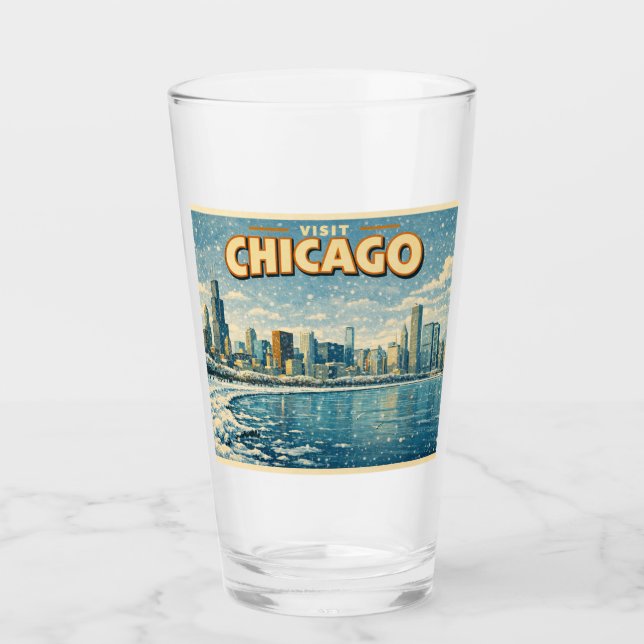 Chicagoutsikt och Lake Michigan på vintern  Glaskopp (Framsida)