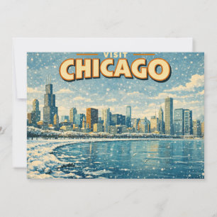 Chicagoutsikt och Lake Michigan på vintern Inbjudningar