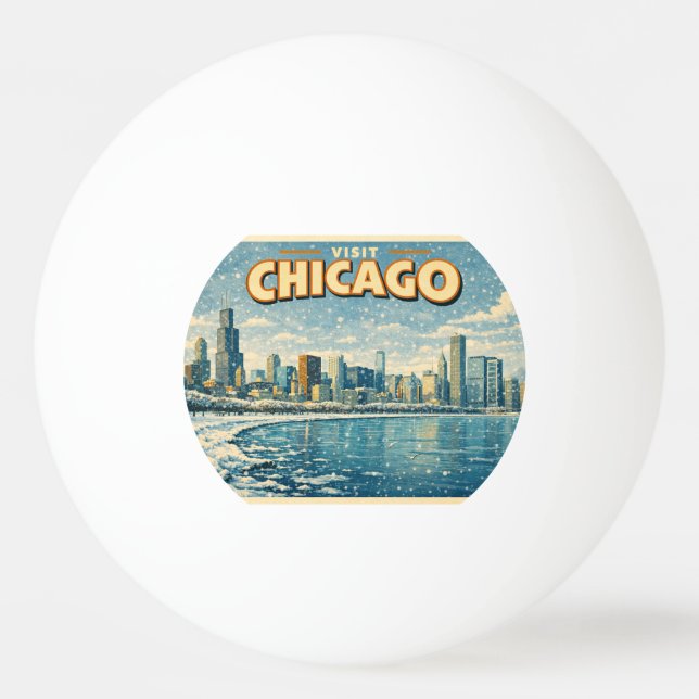 Chicagoutsikt och Lake Michigan på vintern  Pingisboll (Framsidan)