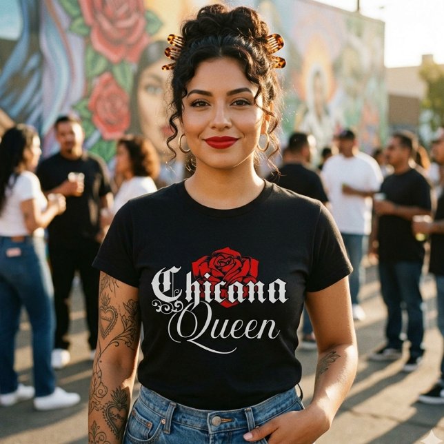 Chicana Drottning Röd t-shirt (Chicana Queen Red rose tshirt)