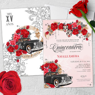 Chicana Lowrider Röd ros Chola Quinceanera Inbjudningar