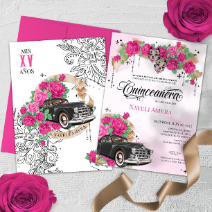Chicana Lowrider Rosa ros Chola Quinceanera Inbjudningar