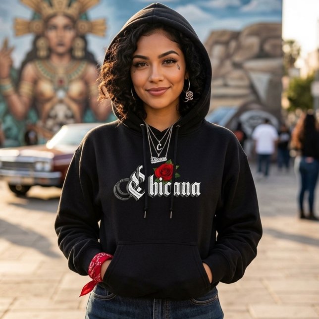 Chicana röd ros t shirt (Chicana Red Rose Hoodie)