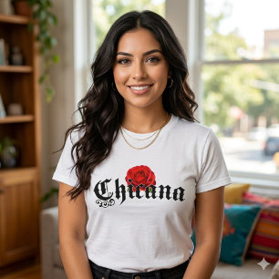 Chicana röd ros t-shirt