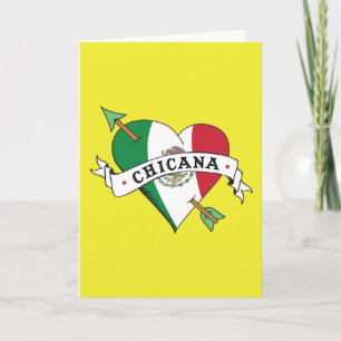 Chicana Tatto Heart med mexikansk Flagga Kort