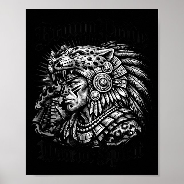 Chicano Brown Pride Aztec Jaguar Warrior Mexikansk Poster (Framsidan)