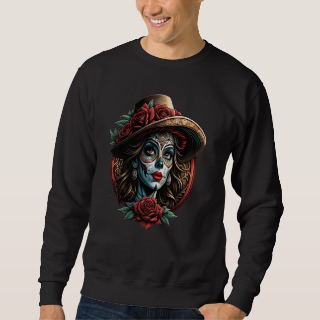 Chicano Chicana La Raza Barrio Tattoo Art Död 1 Lång Ärmad Tröja (Framsida)