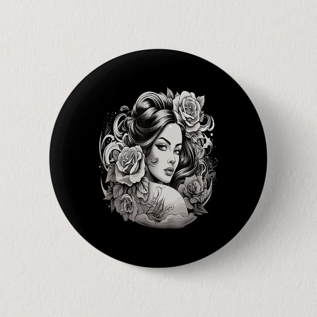 Chicano Chicana La Raza Barrio Tattoo Art Död_2 Knapp (Framsida)