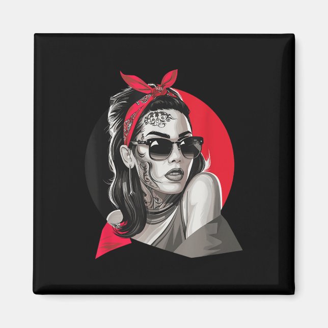 Chicano Chicana La Raza Barrio Tattoo Art Död_4 Magnet (Framsidan)