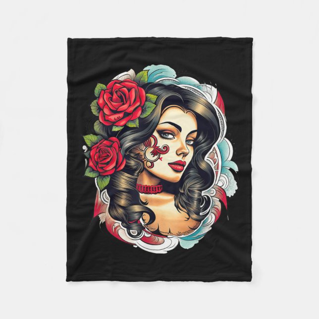 Chicano Chicana La Raza Barrio Tattoo Art Död Fleecefilt (Framsidan)