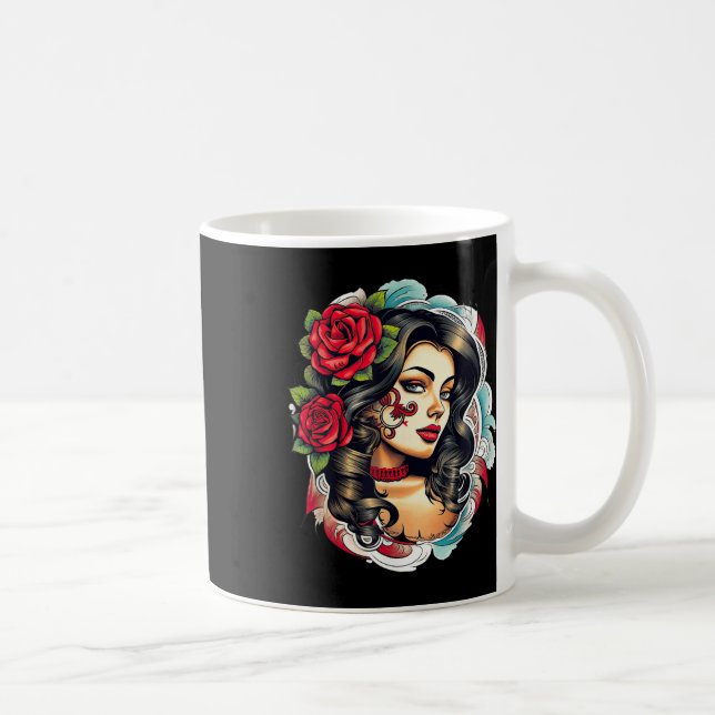 Chicano Chicana La Raza Barrio Tattoo Art Död Kaffemugg (Höger)