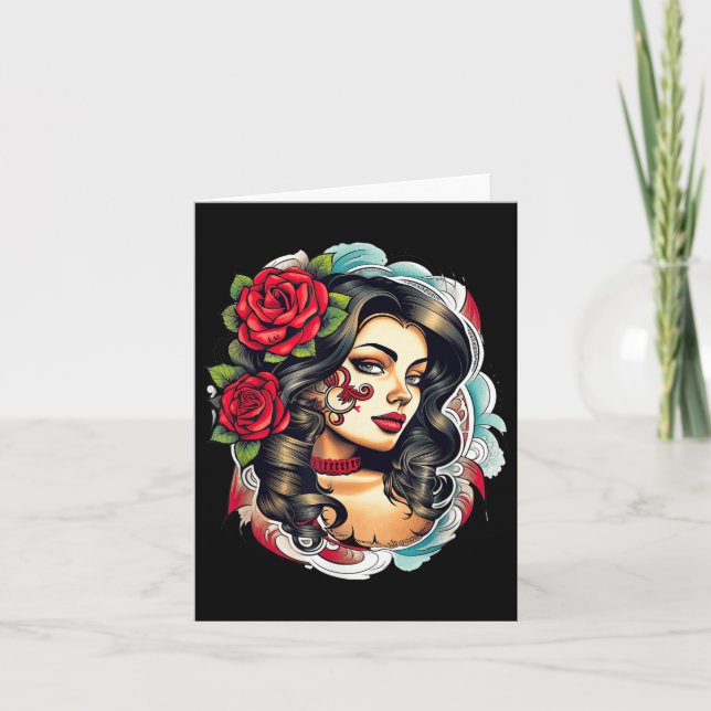 Chicano Chicana La Raza Barrio Tattoo Art Död Kort (Framsida)