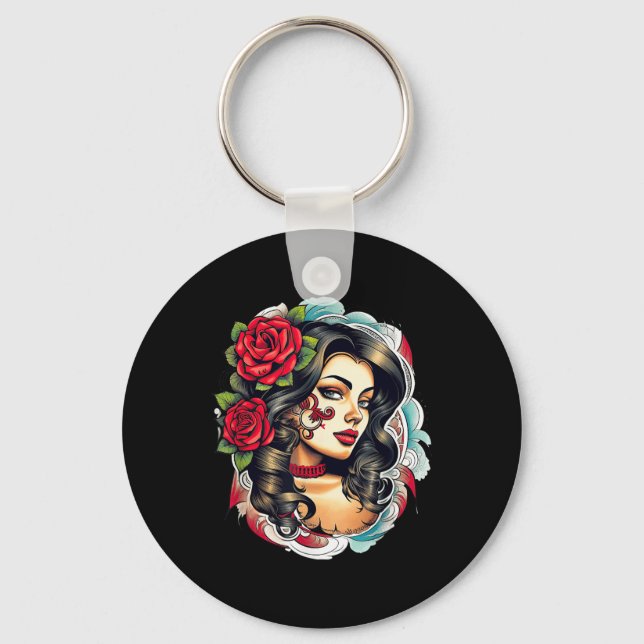Chicano Chicana La Raza Barrio Tattoo Art Död Nyckelring (Framsida)