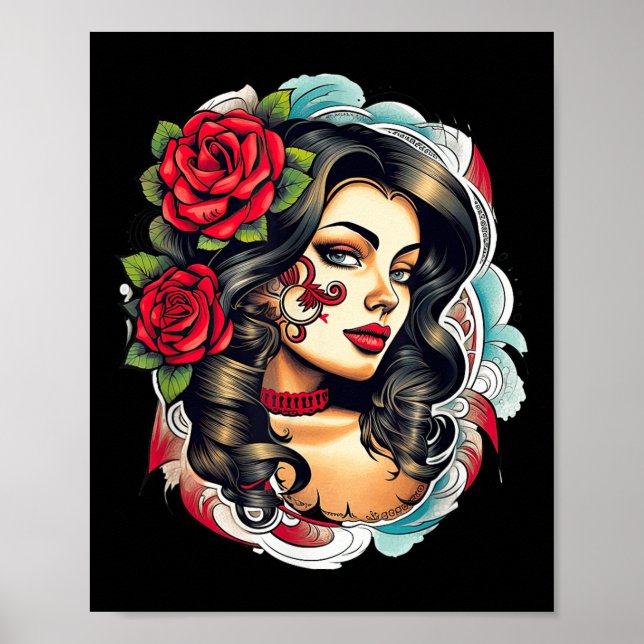 Chicano Chicana La Raza Barrio Tattoo Art Död Poster (Framsidan)