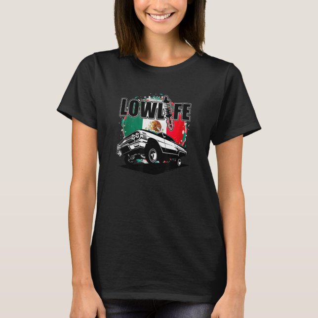 Chicano Cholo Mexico Flagga 3 Wheelin Manar Lowrid T Shirt (Framsida)