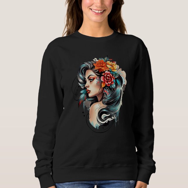 Chicano Girl Mexico Flowers Death Pretty 8 T Shirt (Framsida)