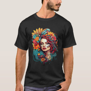 Chicano Girl Mexico Flowers Dödsdöden Söt T Shirt