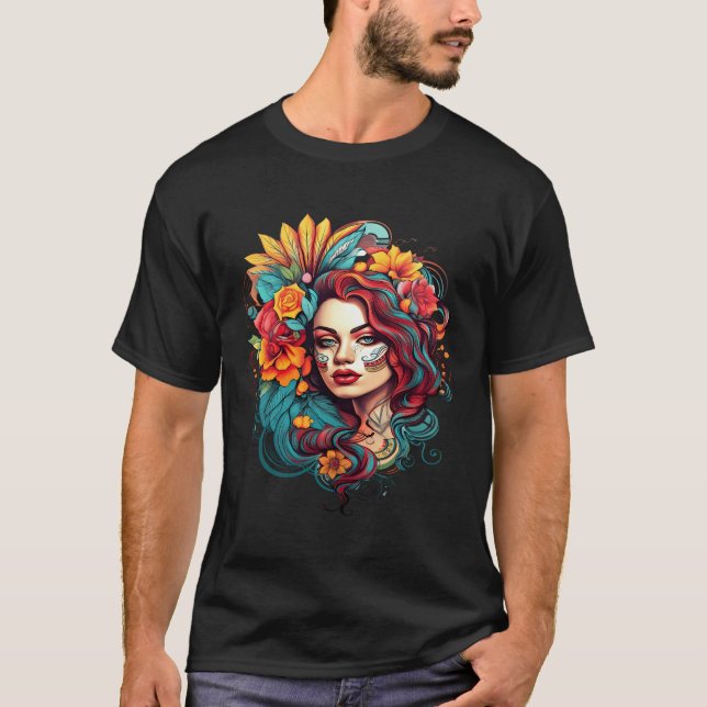 Chicano Girl Mexico Flowers Dödsdöden Söt T Shirt (Framsida)