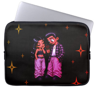 Chicano Kärlekspar Röda Ros Guld Stjärnor Laptop Fodral