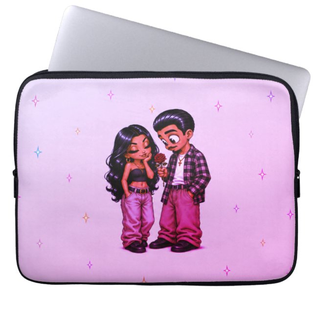 Chicano Kärlekspar Rosa Romantisk Ros Laptop Fodral (Framsidan)