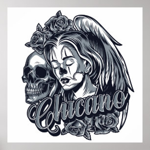 Chicano (Kvinna med Vingar, Ro och Skull) Poster