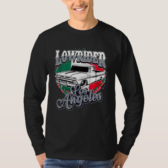 Chicano Low Rider Truck Mexican Flag Los Angeles L T Shirt (Framsida)