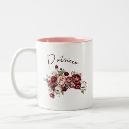 Chicen Anpassat namn Burgundy Flowers Två-Tonad Mugg