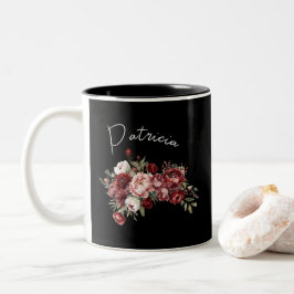 Chicen Anpassat namn Burgundy Flowers Två-Tonad Mugg