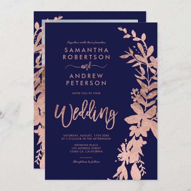 chicen av utandningsluft i blommigt Ro marinblått  Inbjudningar (Fram/baksida)