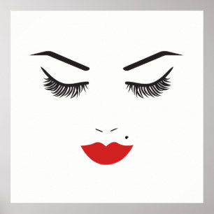 Chicen Beauty Makeup Ansikte Lash & Red Läppar Poster