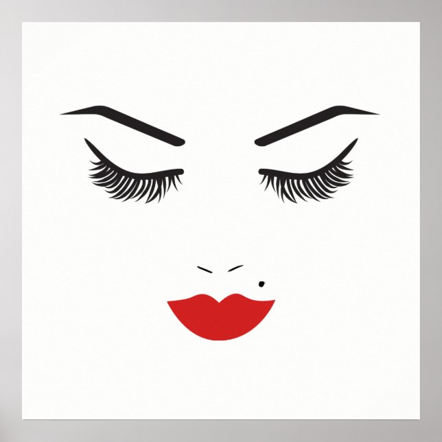 Chicen Beauty Makeup Ansikte Lash & Red Läppar Poster (Framsidan)