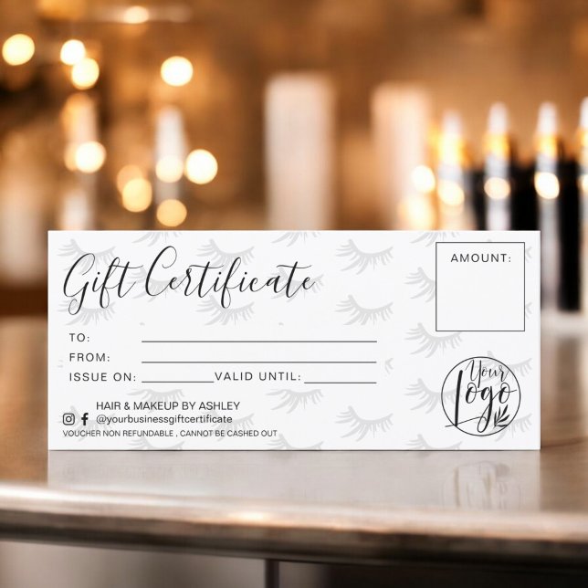 Chicen binder logotypen för svartvitt presentcerti (Chic lashes black and white gift certificate logo)