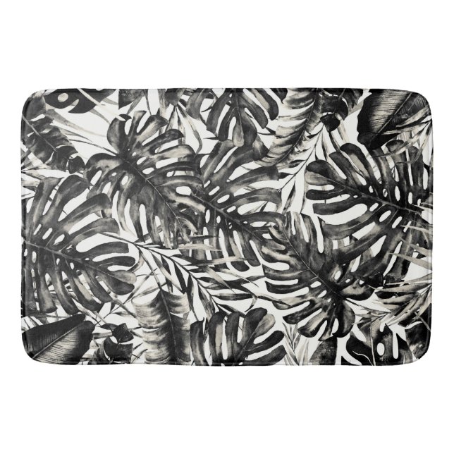 Chicen Black & White Tropical Handflatan Löv Islan Badrumsmatta (Framsidan)